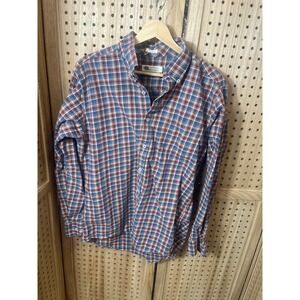 Onward Reserve Mens Tailored Fit Plaid Button Down Shirt Blue Red L Cotton